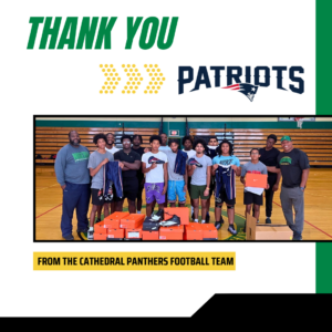 Thank you post for the New England Patriots from the Cathedral Panthers Football Team